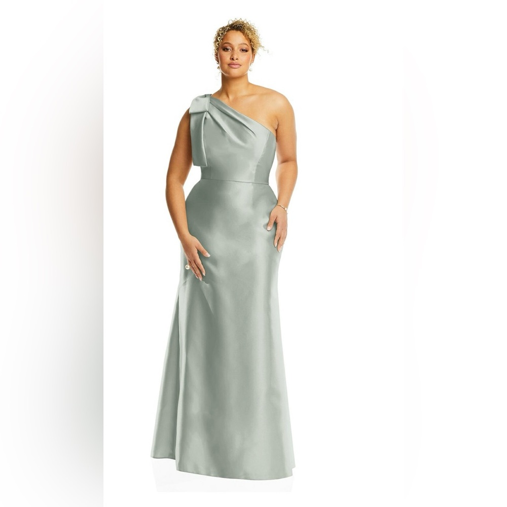 Alfred Sung Willow Green One Shoulder Formal Dress